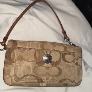 Coach Khaki Signature Canvas Wristlet with Leather Strap